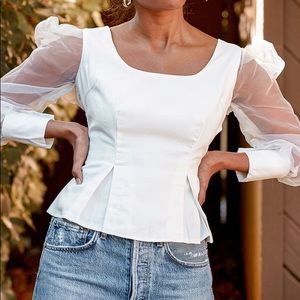 Extra, Extra White Organza Puff Sleeve Peplum Top